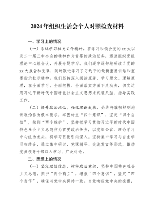 2024年组织生活会个人对照检查材料