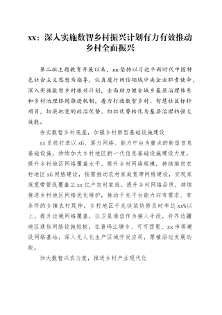 xx：深入实施数智乡村振兴计划 有力有效推动乡村全面振兴