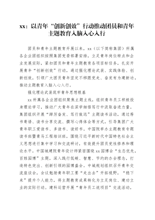 xx：以青年“创新创效”行动推动团员和青年主题教育入脑入心入行