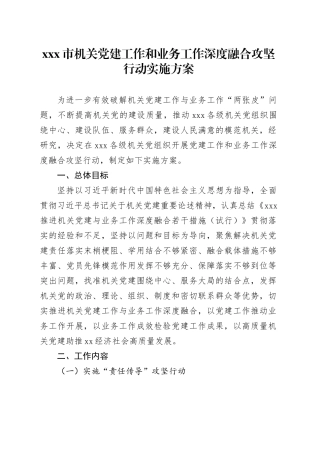 xxx市机关党建工作和业务工作深度融合攻坚行动实施方案