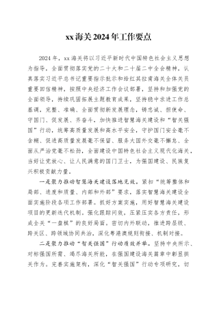XX海关2024年工作要点（20240304）