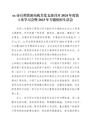 xx市自然资源局机关党支部召开2024年度第1次学习会暨2023年专题组织生活会