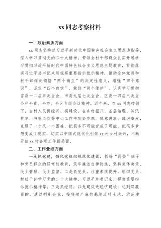 XX同志考察材料