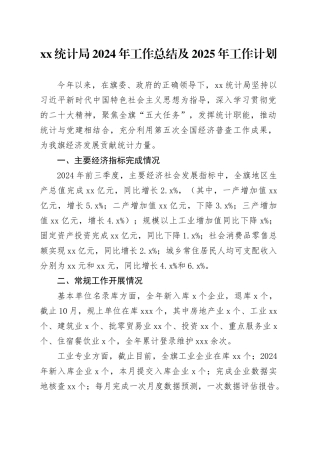 XX统计局2024年工作总结及2025年工作计划