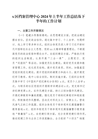 X区档案管理中心2024年上半年工作总结及下半年的工作计划
