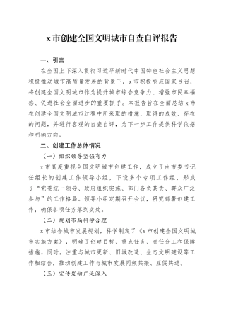X市创建全国文明城市自查自评报告