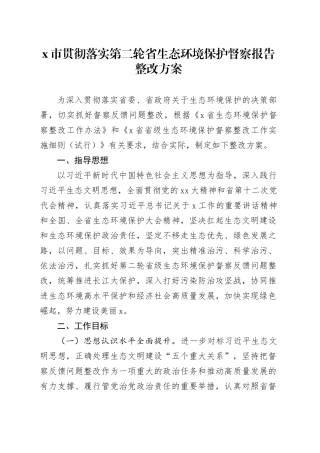 X市贯彻落实第二轮省生态环境保护督察报告整改方案