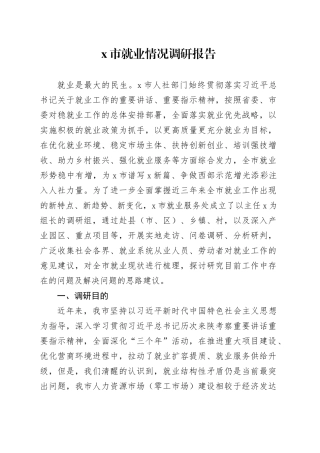 X市就业情况调研报告