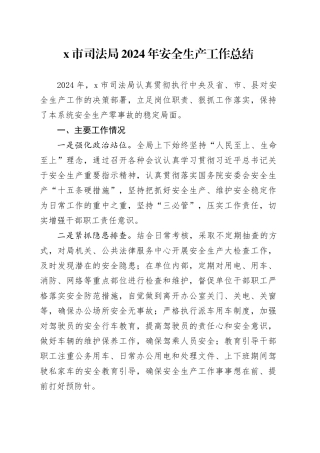 X市司法局2024年安全生产工作总结