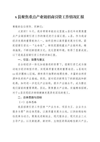 X县聚焦重点产业链招商引资工作情况汇报