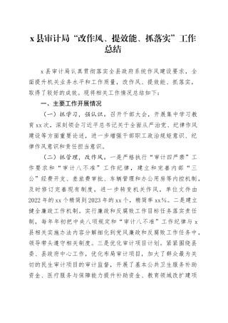 X县审计局“改作风、提效能、抓落实”工作总结