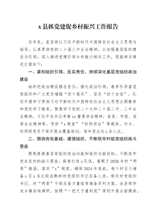 x县抓党建促乡村振兴工作报告含问题20240925