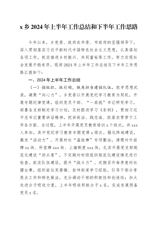 X乡2024年上半年工作总结和下半年工作思路