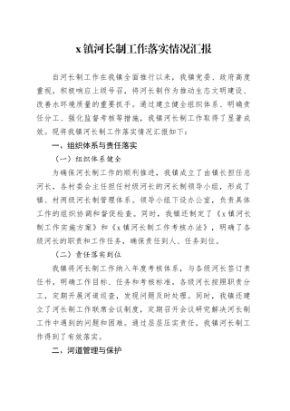 X镇河长制工作落实情况汇报