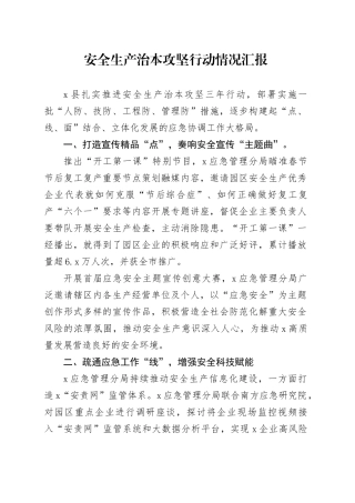安全生产治本攻坚行动情况汇报
