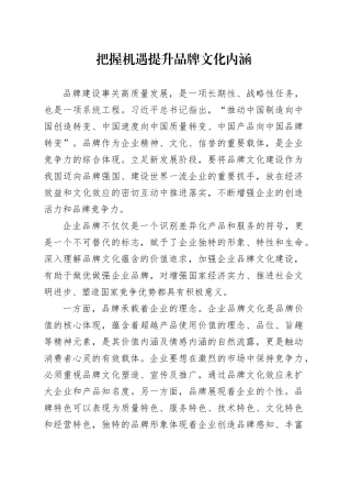 把握机遇提升品牌文化内涵