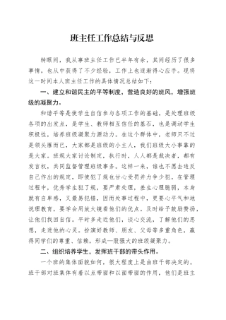 班主任工作总结与反思