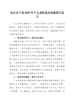办公室干部2023年个人述职述责述廉报告年度考核总结汇报20240306