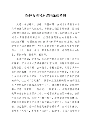 保护古树名木留住绿意乡愁