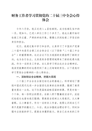 财务工作者学习贯彻党的二十届三中全会心得体会