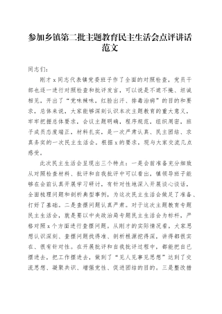 参加乡镇街道第二批主题教育民主生活会点评讲话20240129