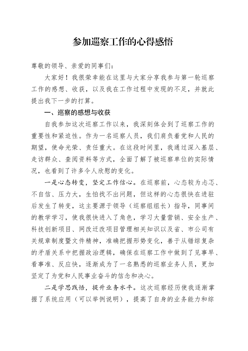 参加巡察工作的心得感悟_第1页