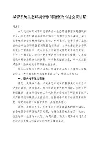 城管系统生态环境督察问题整改推进会议讲话