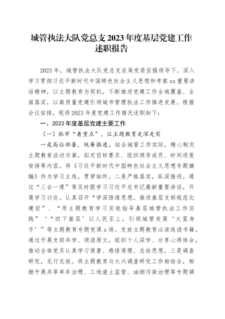 城管执法大队党总支2023年度基层党建工作述职报告