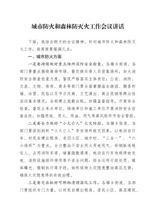 城市防火和森林防灭火工作会议讲话