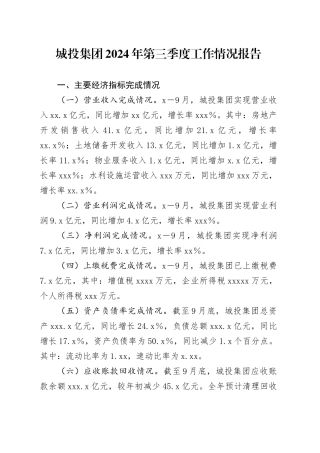 城投集团2024年第三季度工作情况报告
