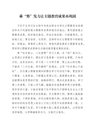 乘“势”发力让主题教育成果再巩固