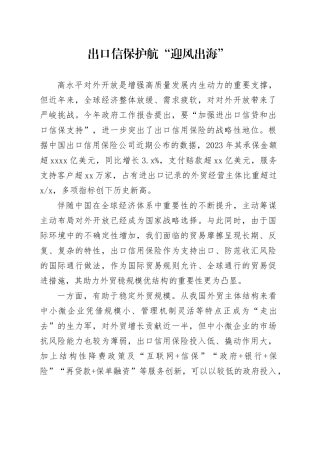 出口信保护航“迎风出海”