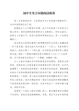 初中生堂吉诃德阅读收获