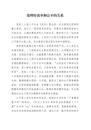 处理好效率和公平的关系