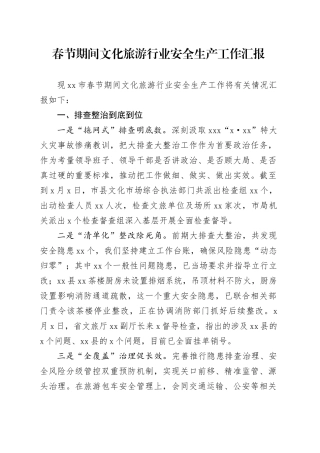 春节期间文化旅游行业安全生产工作汇报