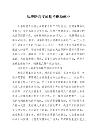 从战略高度通盘考虑稳就业