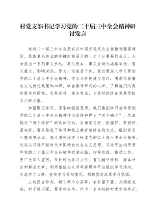 村党支部书记学习党的二十届三中全会精神研讨发言