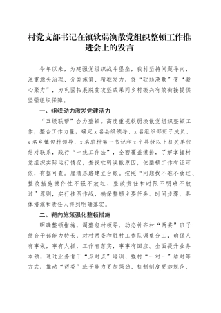 村党支部书记在镇软弱涣散党组织整顿工作推进会上的发言