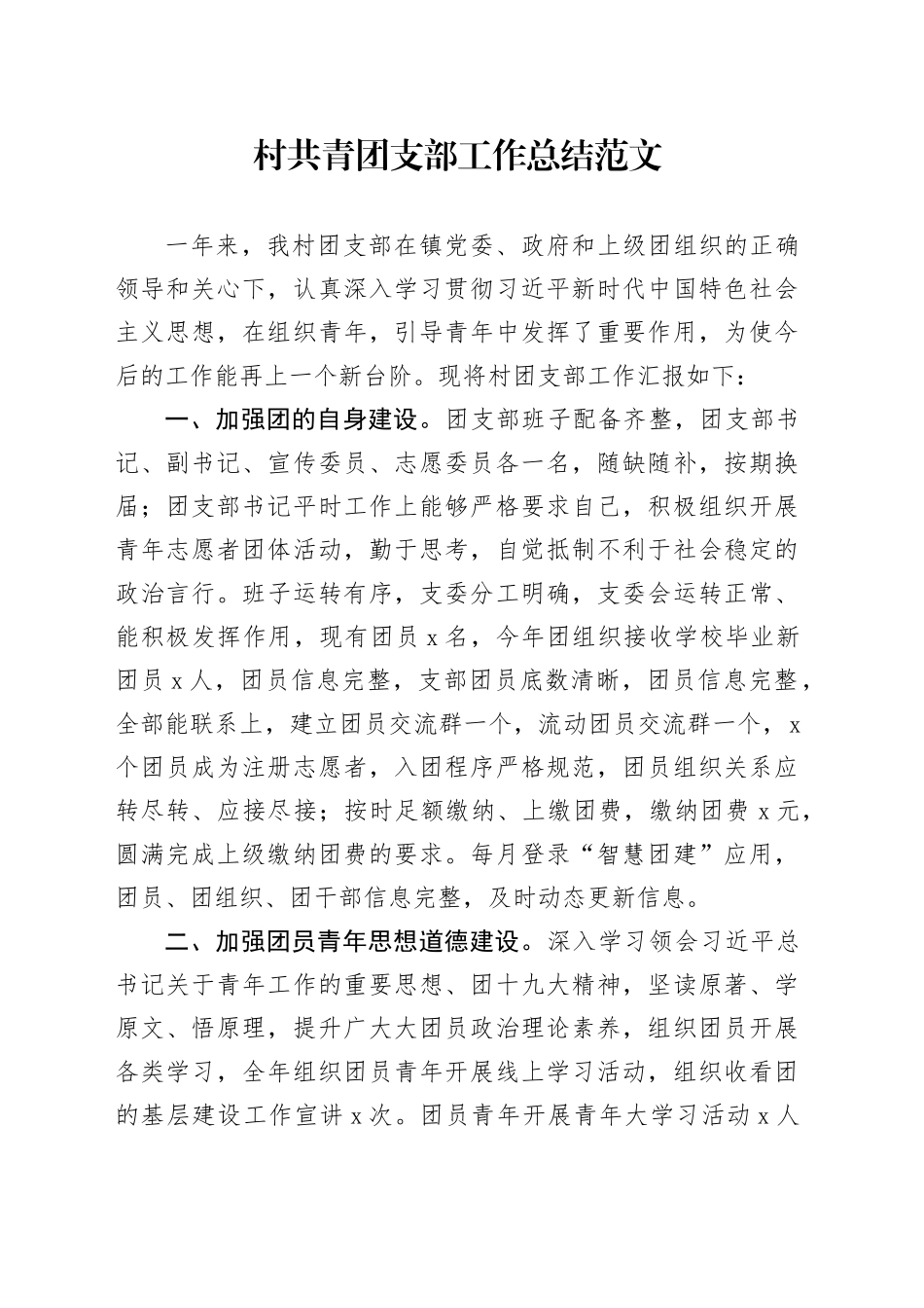 村共青团支部工作总结汇报报告20240226_第1页
