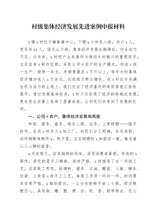 村级集体经济发展先进案例申报材料