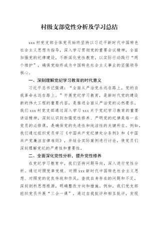 村级支部党性分析及学习总结