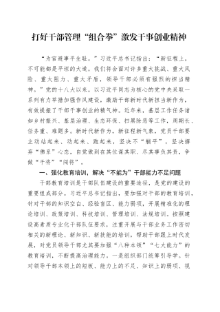 打好干部管理“组合拳” 激发干事创业精神