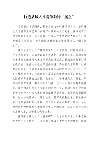 打造县域人才竞争独特“卖点”
