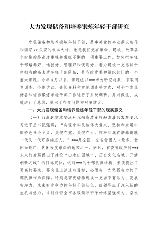 大力发现储备和培养锻炼年轻干部研究