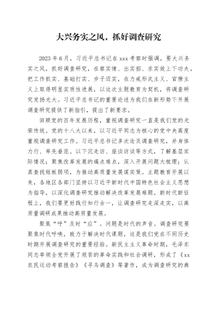 大兴务实之风，抓好调查研究