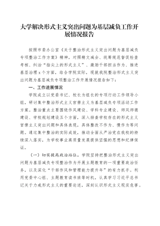 大学解决形式主义突出问题为基层减负工作开展情况报告1700字