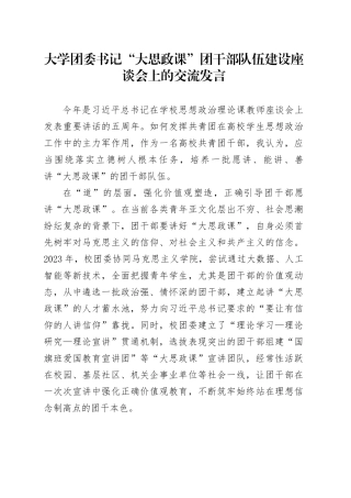 大学团委书记 “大思政课”团干部队伍建设座谈会上的交流发言