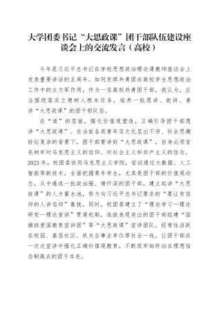 大学团委书记“大思政课”团干部队伍建设座谈会上的交流发言（高校）