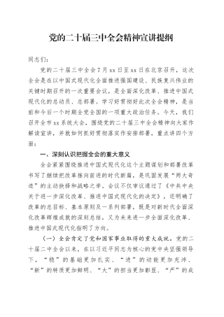 党的二十届三中全会精神宣讲提纲 （自然资源系统）