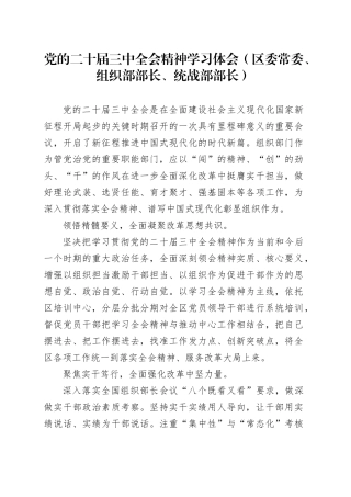 党的二十届三中全会精神学习体会（区委常委、组织部部长、统战部部长）